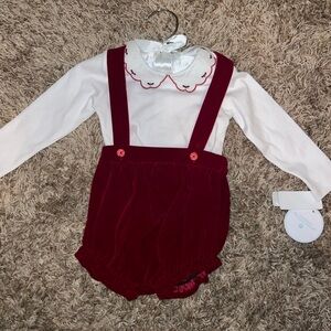 Baby Girls Edgehill Collection Burgundy Velvet scallop Collar Romper 12M